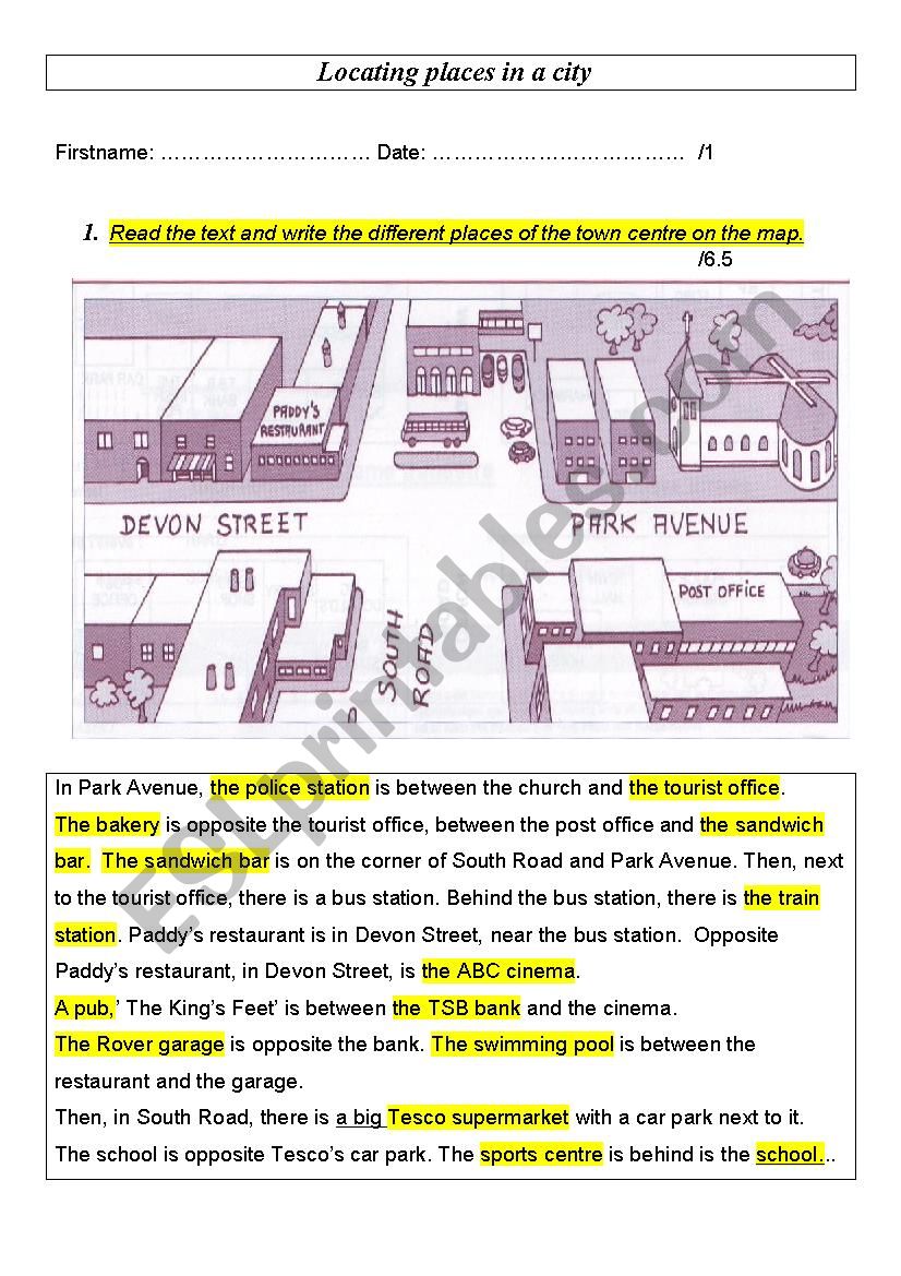 locating places worksheet