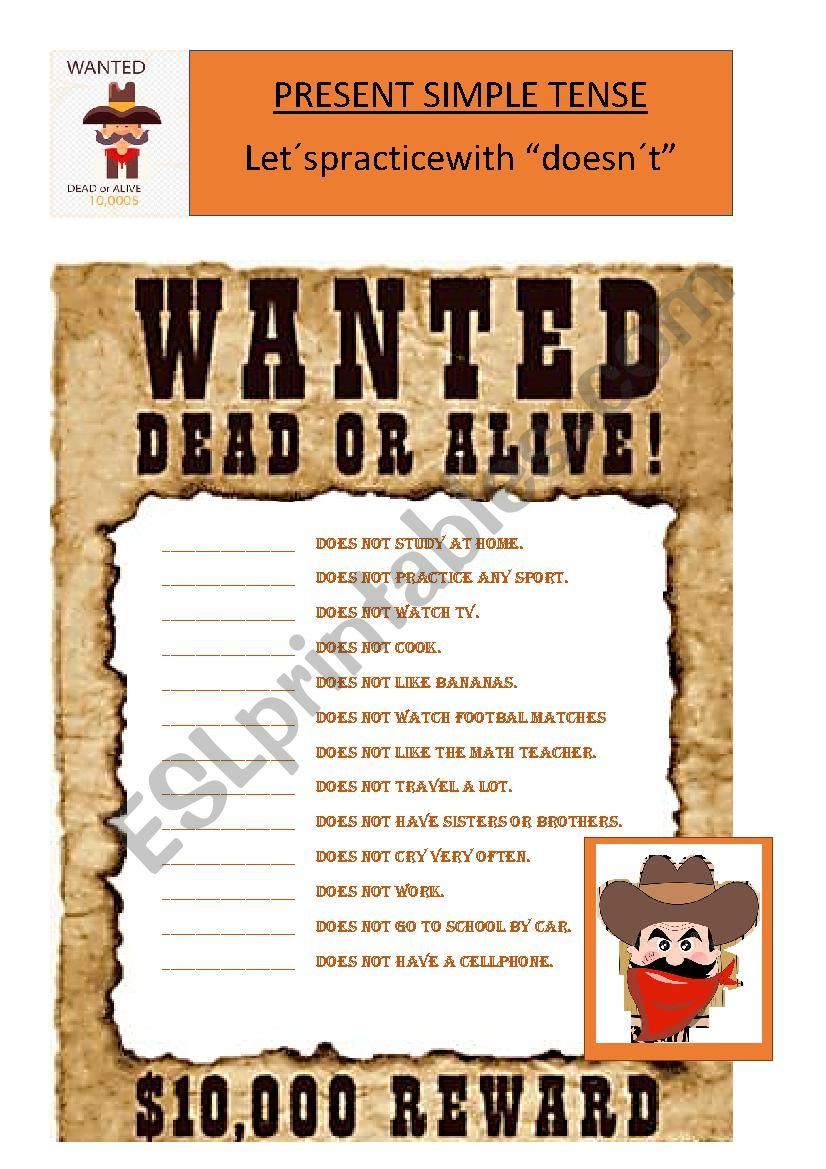 WANTED DEAD OR ALIVE worksheet