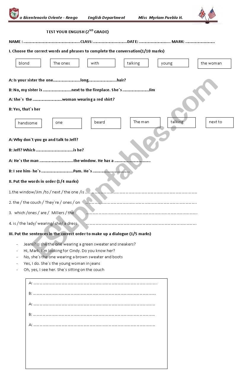 descrptions worksheet