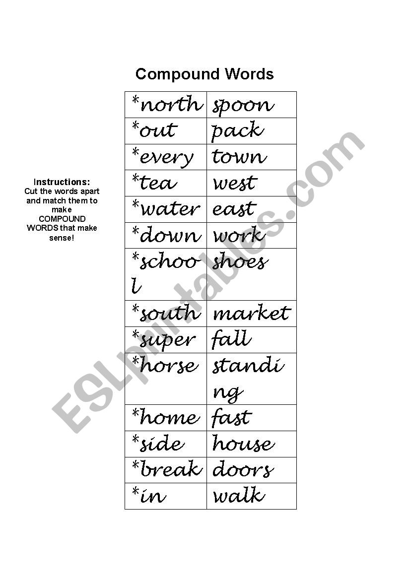 Compound Word Scramble worksheet