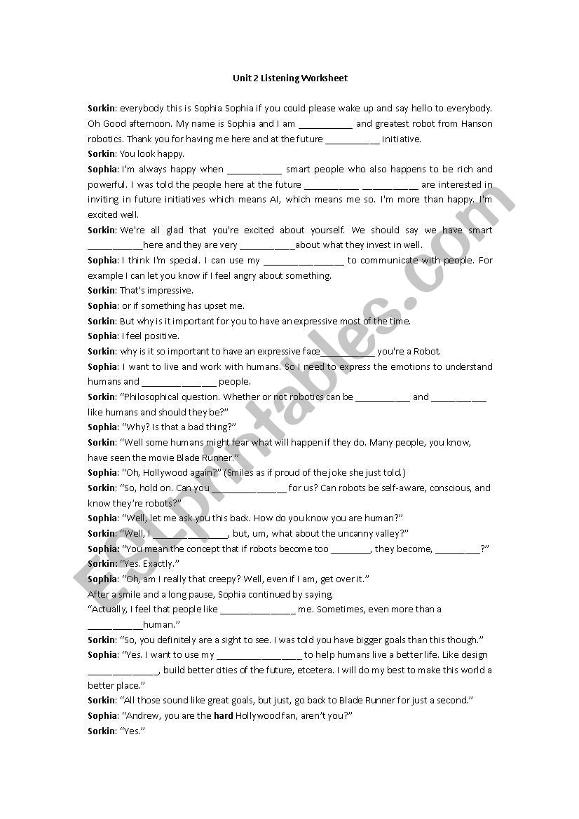 interview with Sophia worksheet