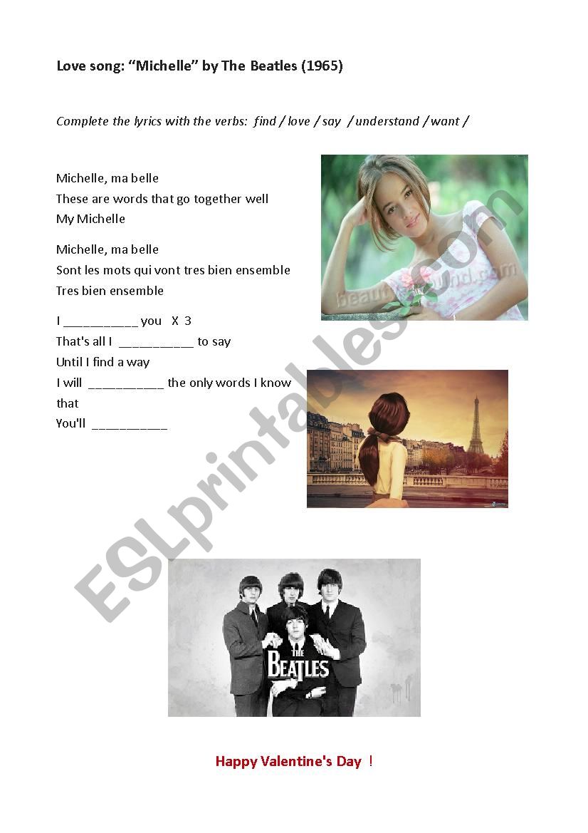 The Beatles Michelle worksheet 