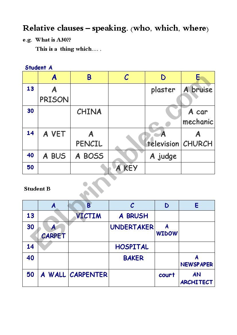 Relative  clauses- speaking. worksheet