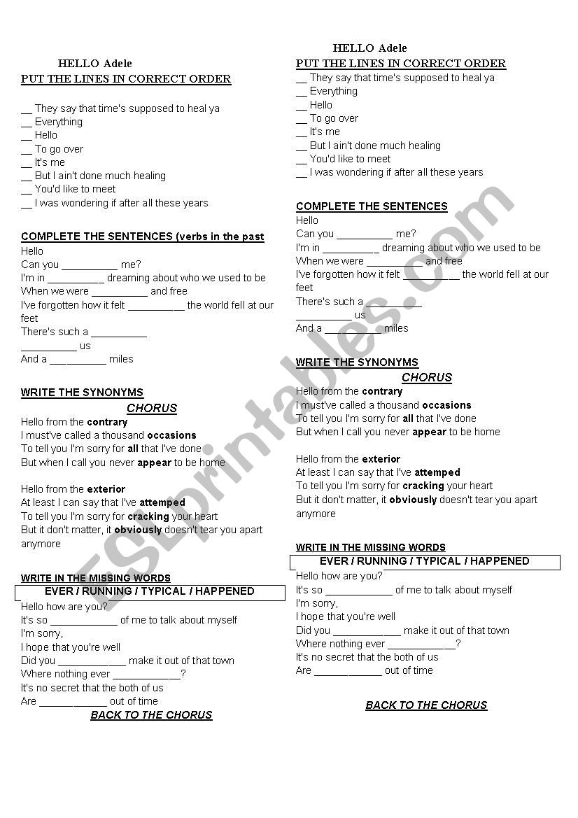 Adele Music worksheet