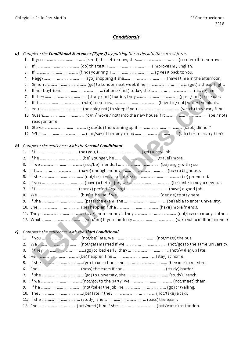 Conditionals worksheet