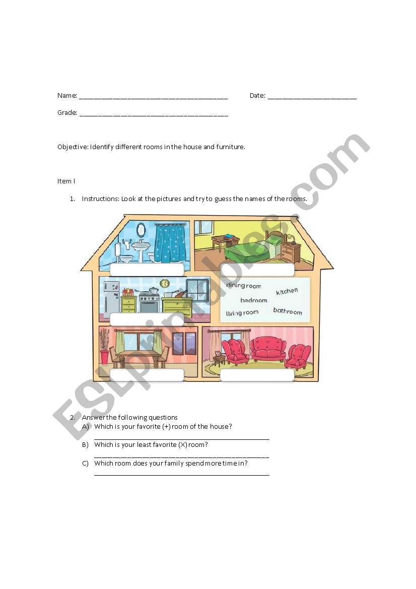 House and Furniture worksheet