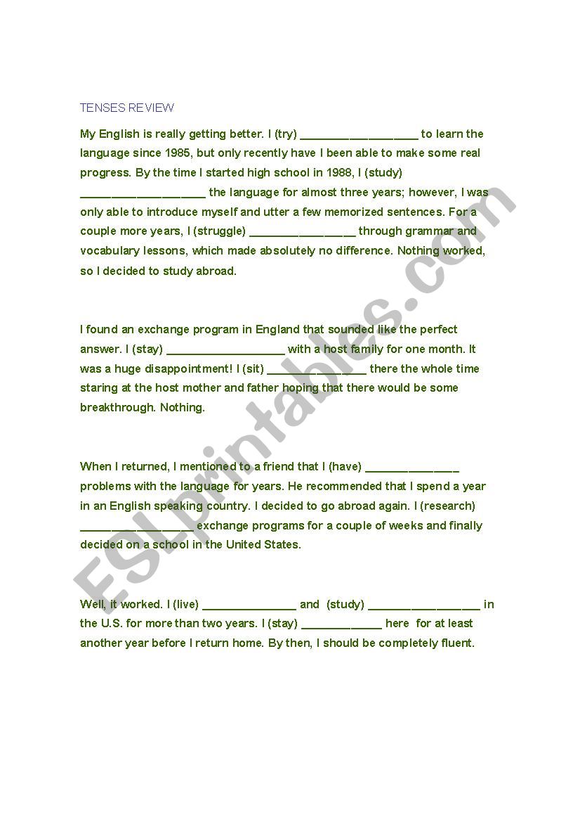 Tenses Review worksheet