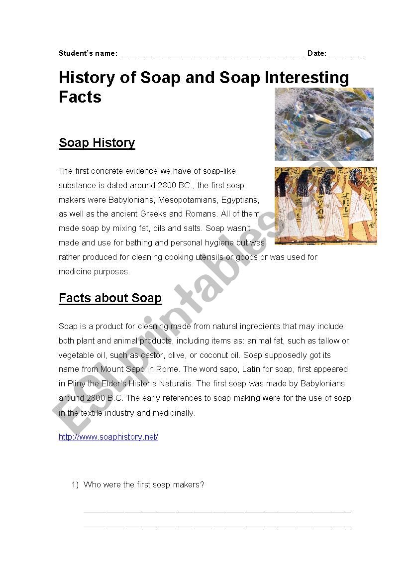 the history of soap worksheet