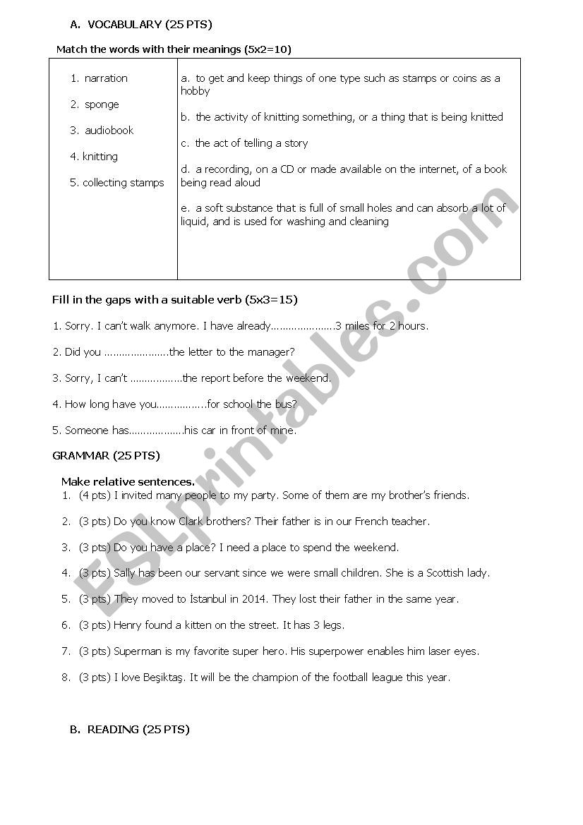 general revision test 1: present perfect-simple past, relative clauses, 