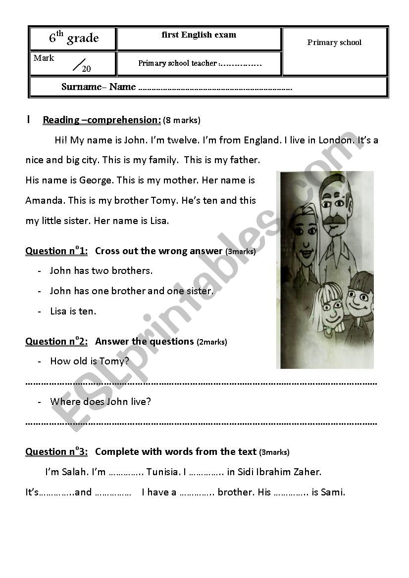 6TH FORM ENGLISH EXAMS worksheet