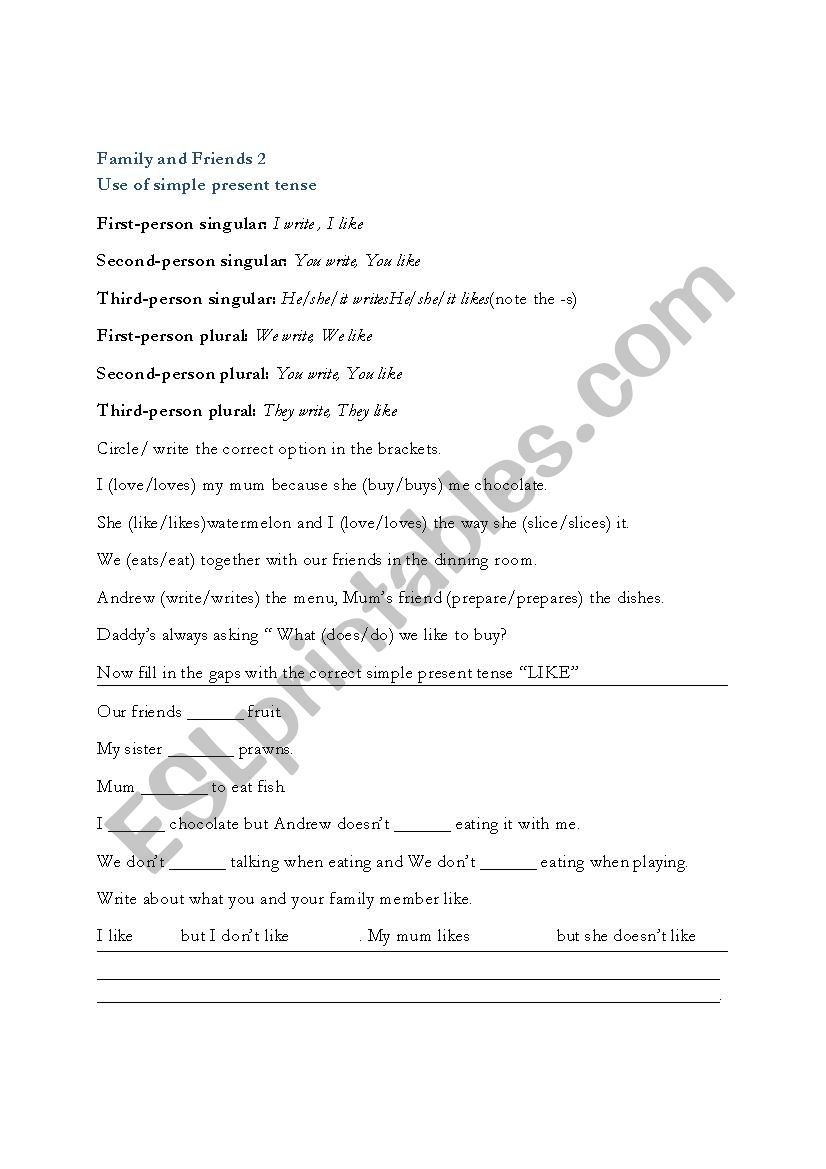 Use of simple present tense. worksheet
