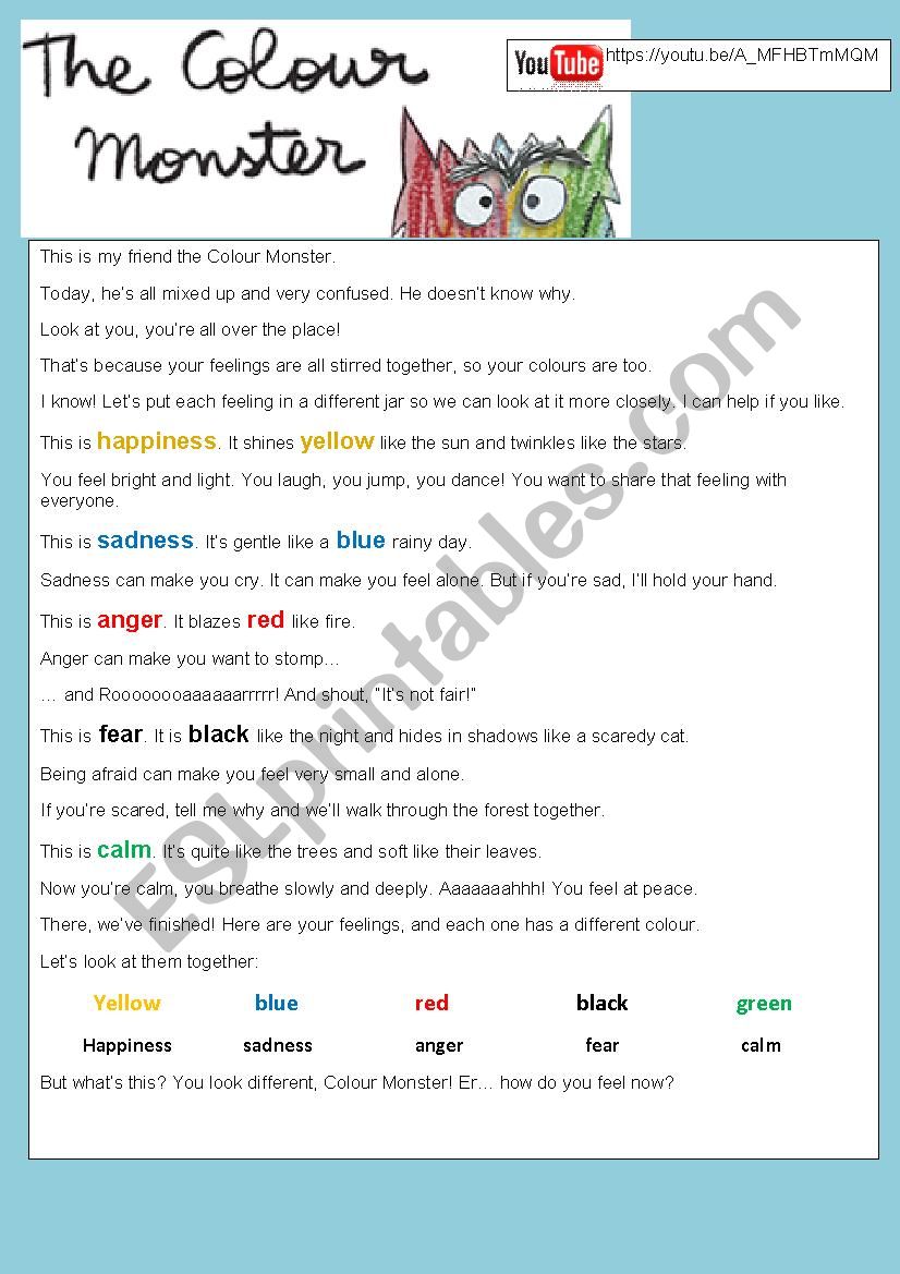 The Colour Monster worksheet