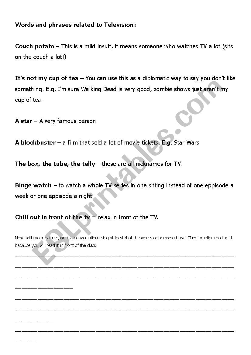 TV idioms worksheet