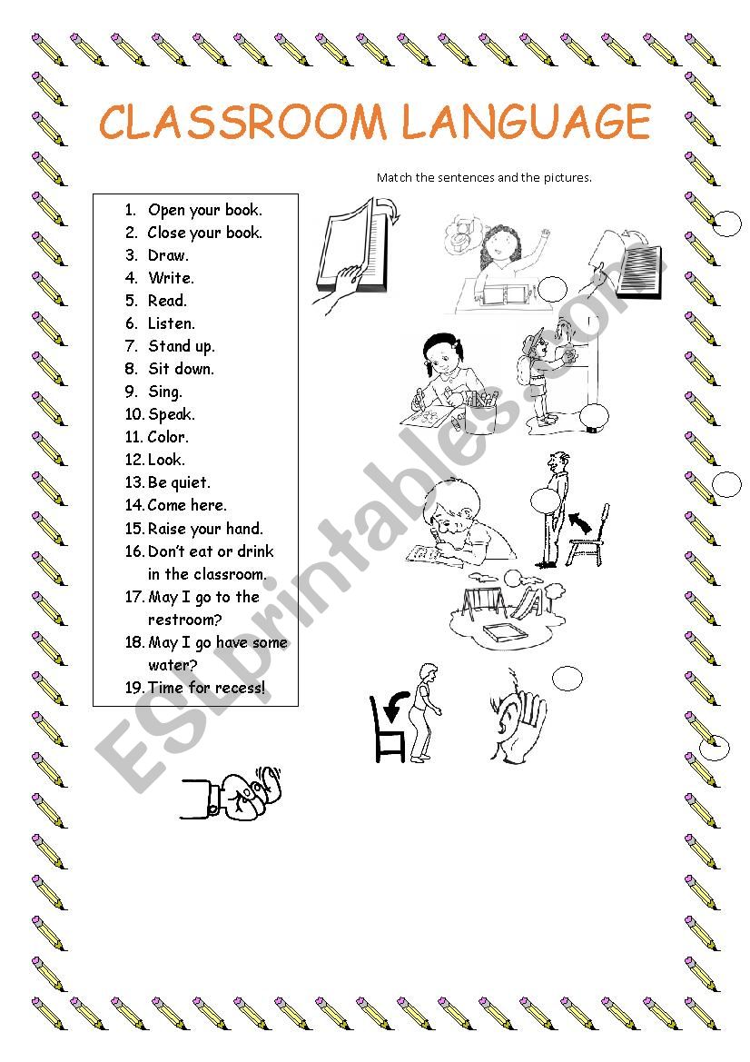 Classroom Language worksheet