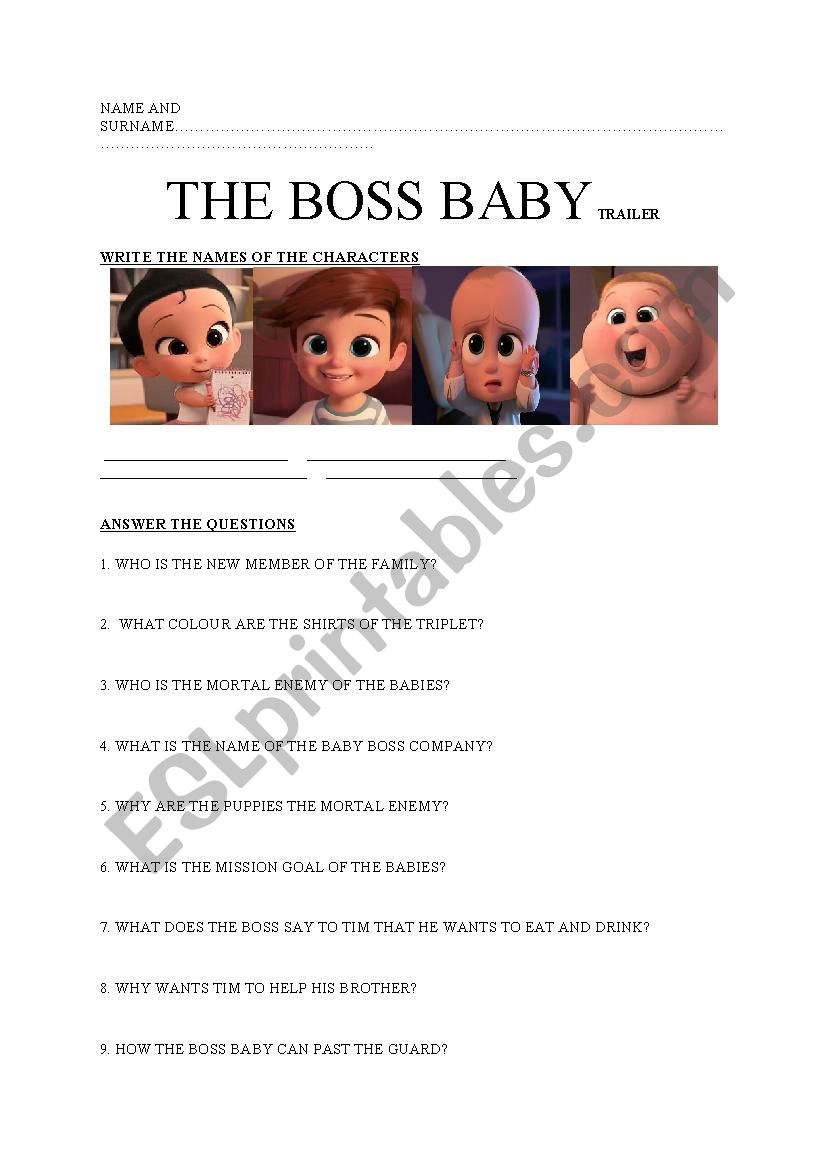 THE BABY BOSS TRAILER worksheet