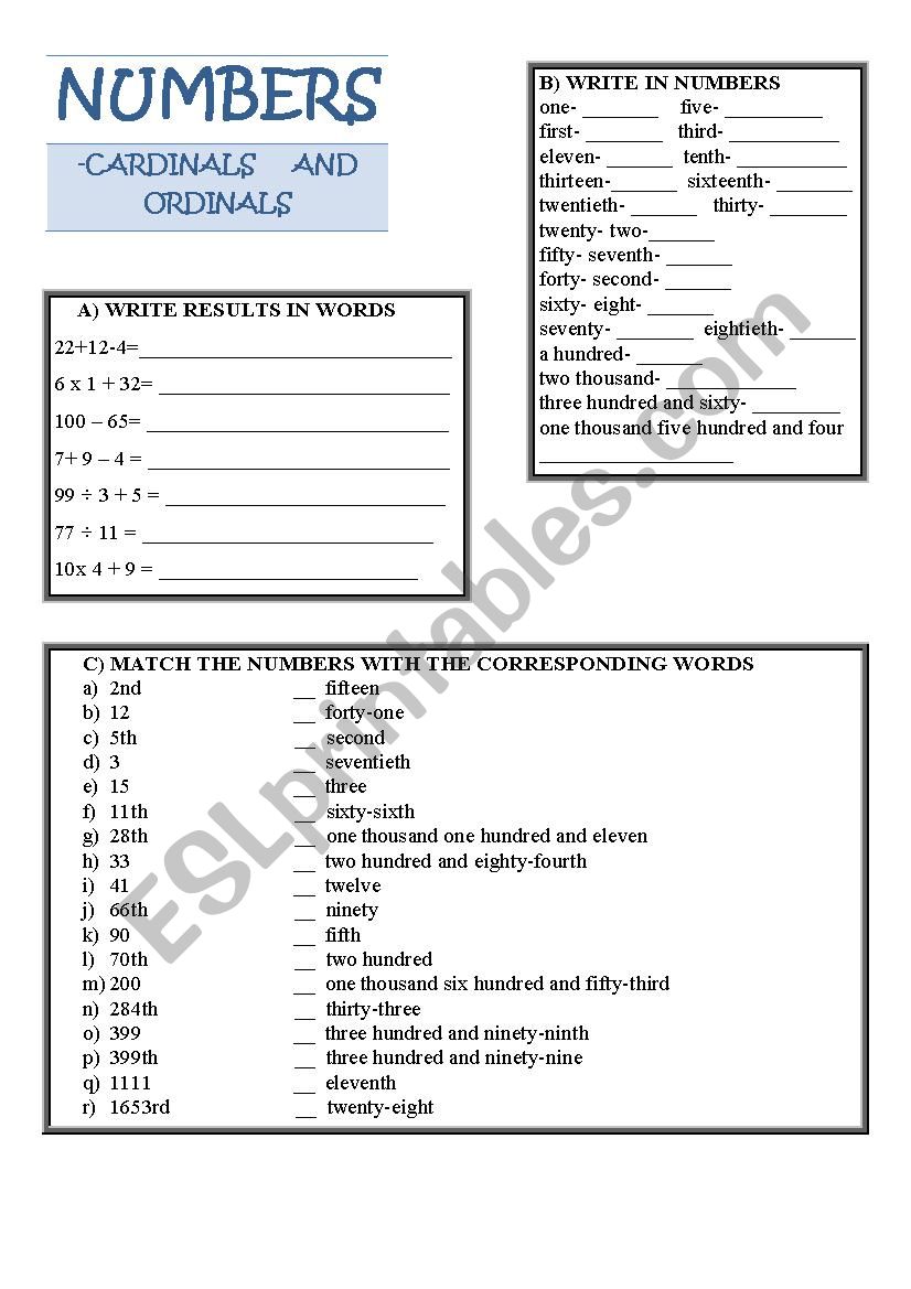 CARDINALS  AND ORDINAL NUMBERS