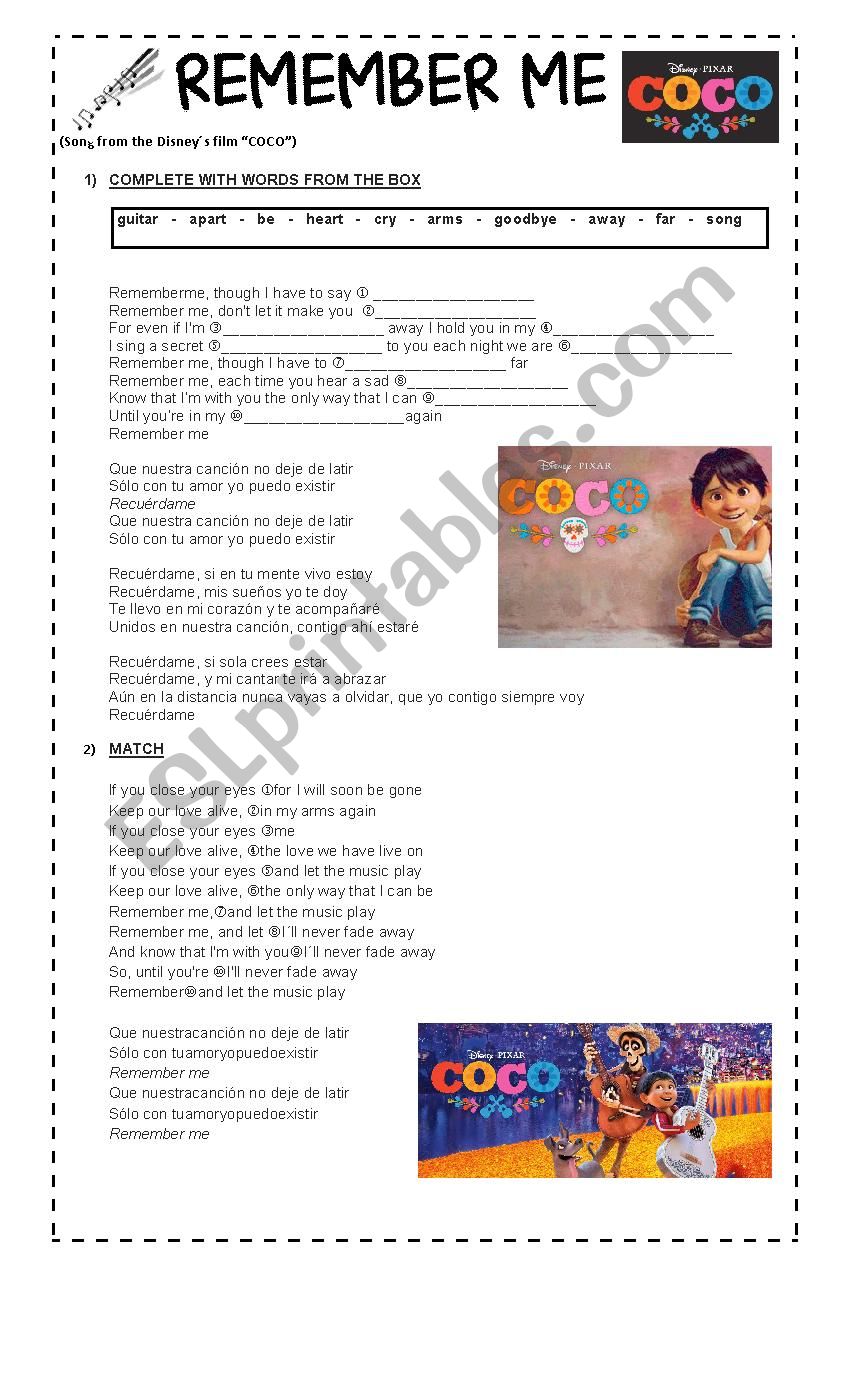 REMEMBER ME (SONG FROM THE DISNEYÂ´S FILM 