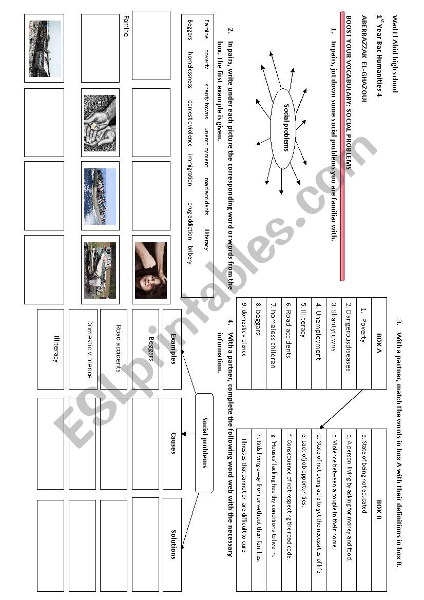 social problems vocabulary worksheet