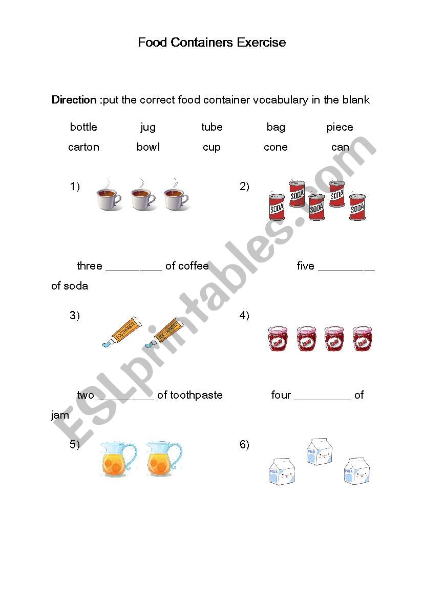 Food Containers Exercise worksheet