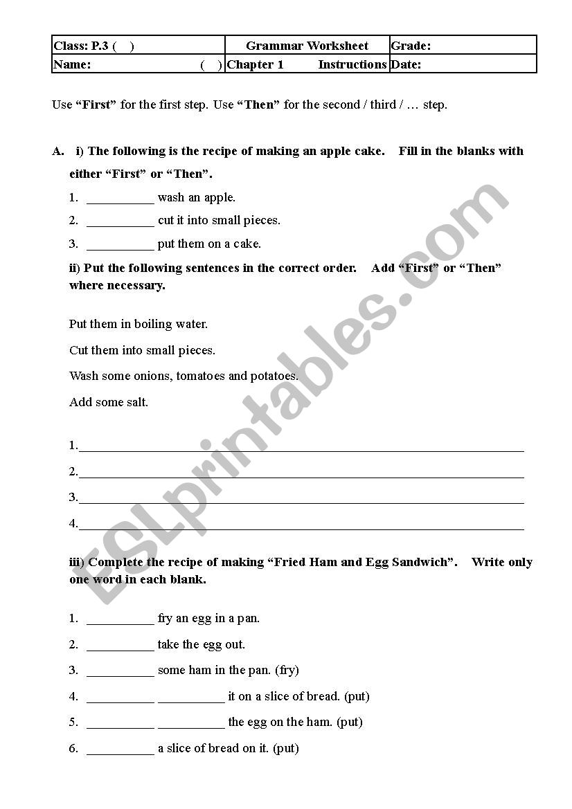 Instruction worksheet