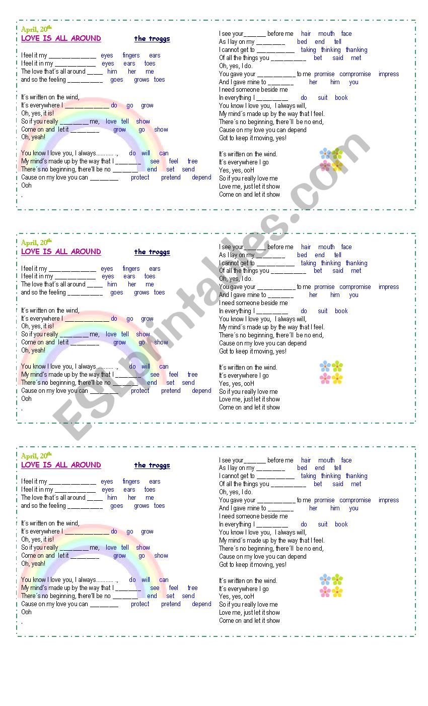 LOVE IS ALL AROUND worksheet