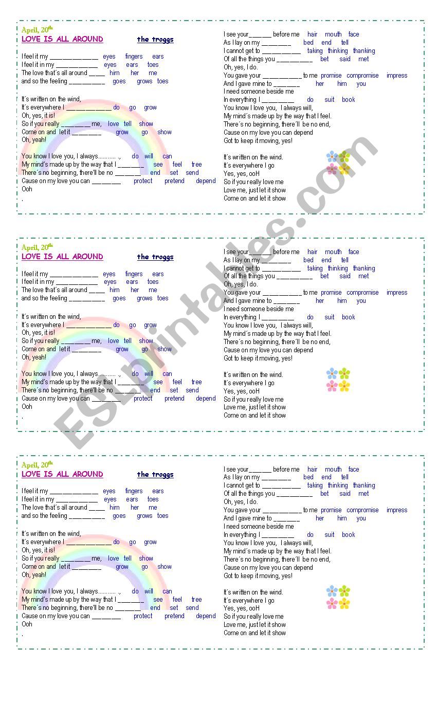 LOVE IS ALL AROUND worksheet