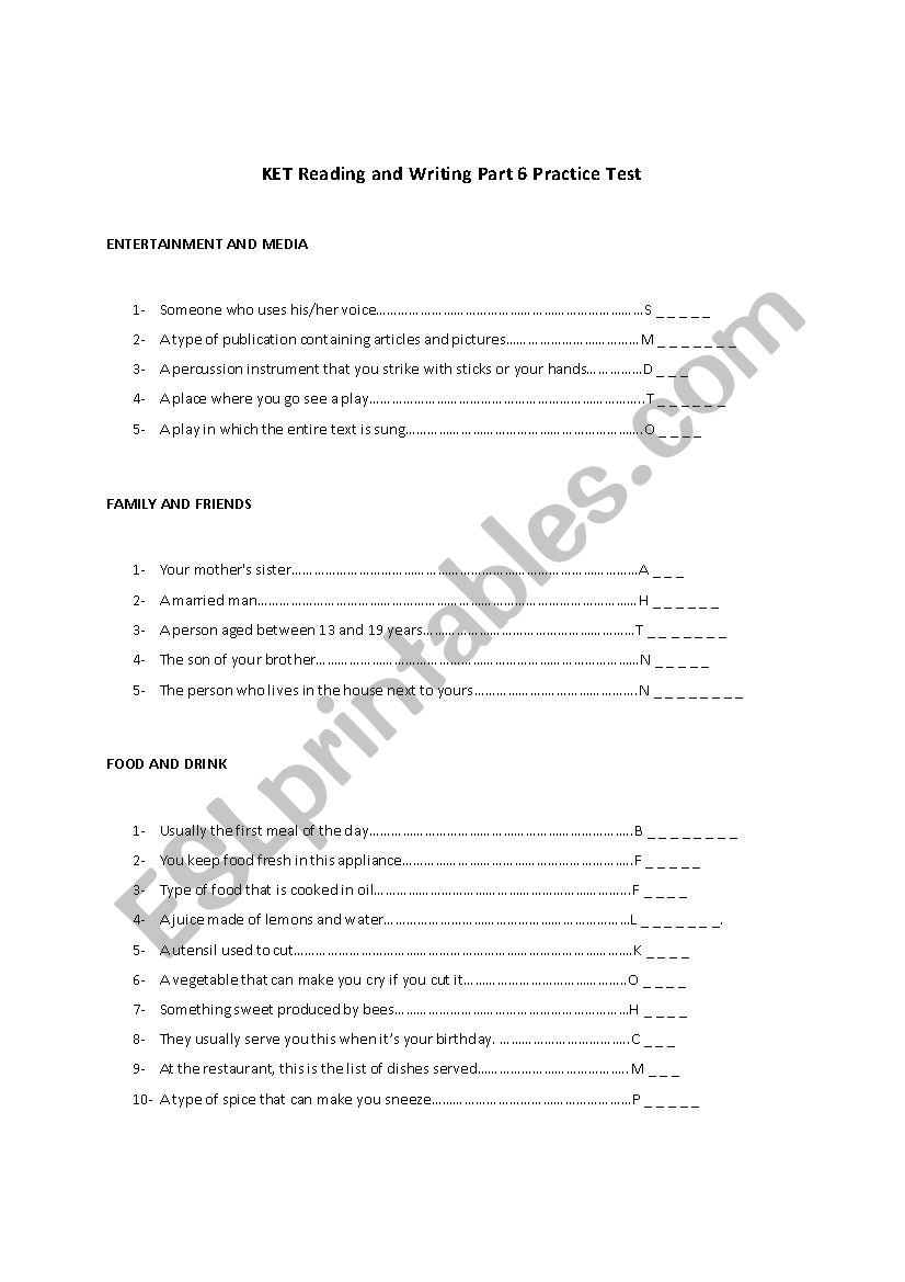 Ket Practise Part 6  worksheet