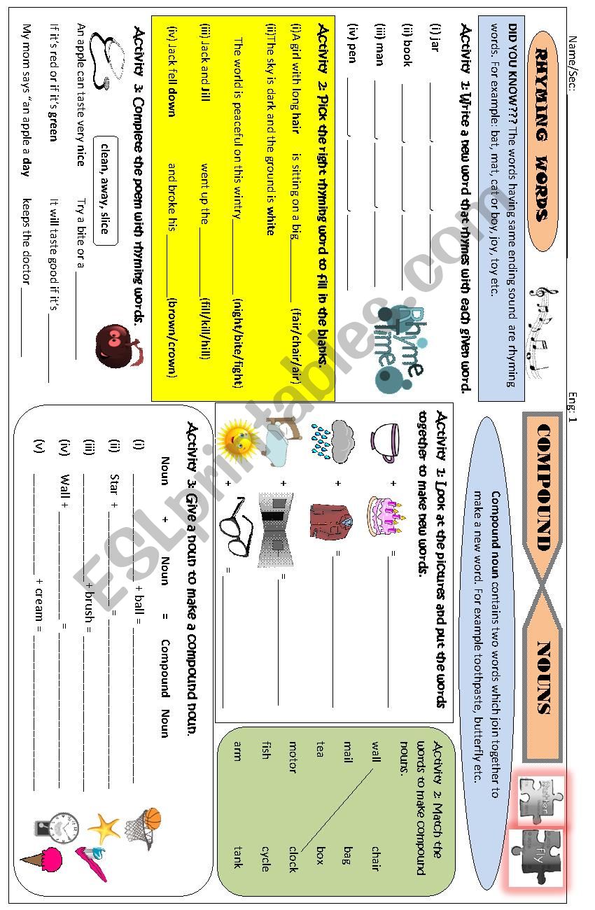 rhyming words and compound nouns