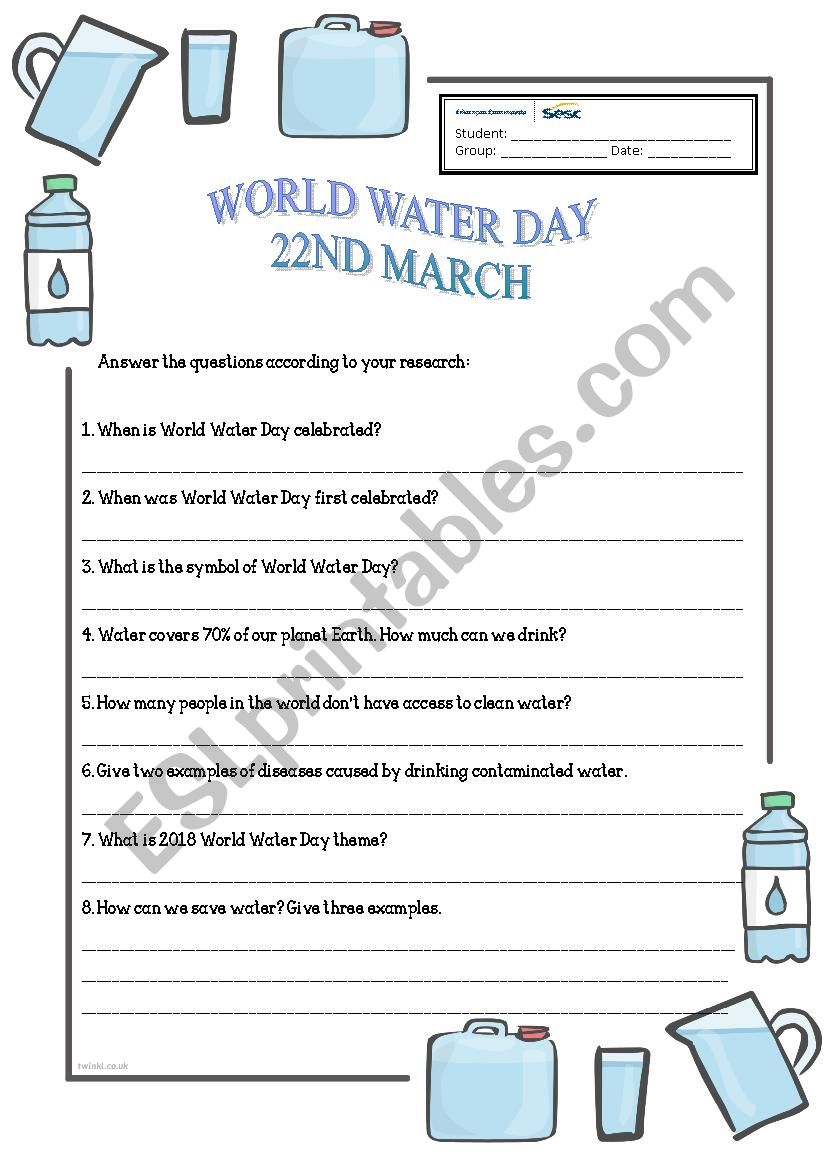 World Water Day 2018 Research worksheet