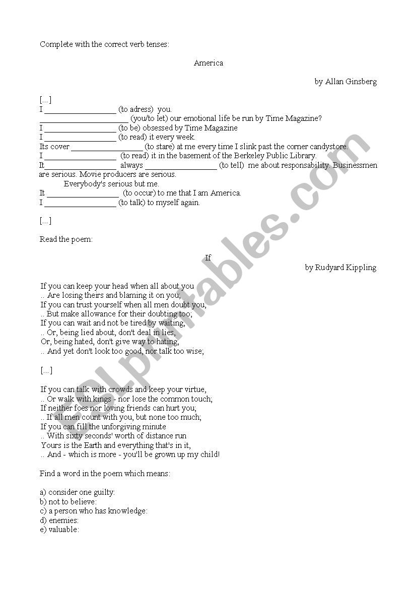 Poem worksheet