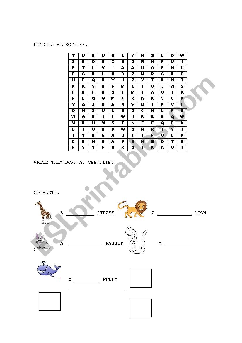 Find the adjectives worksheet