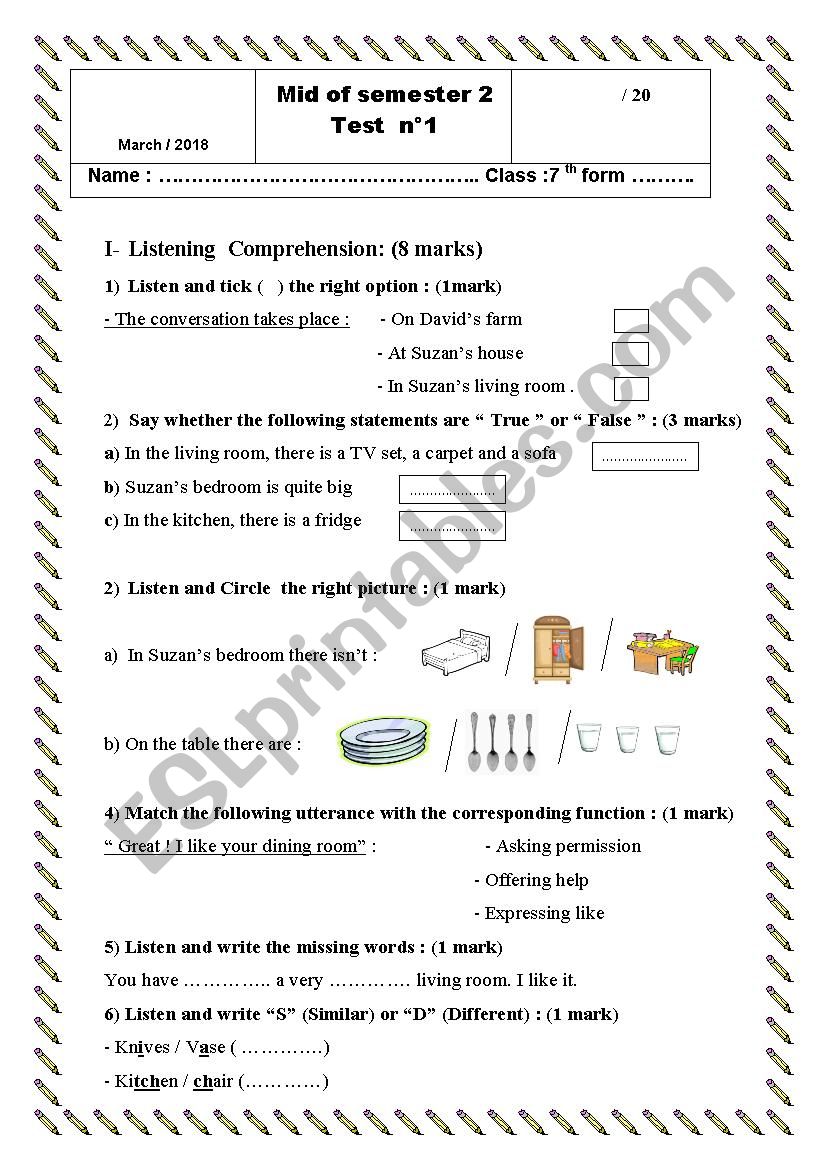 7 TH FORM TEST worksheet