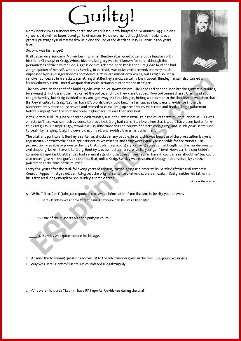 TEXT & EXERCISES about CRIME worksheet
