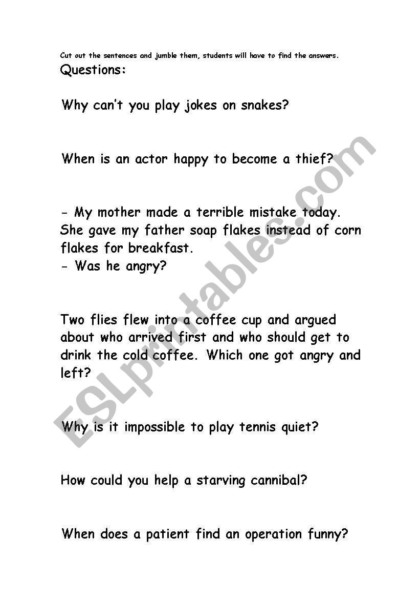 Jokes with idioms worksheet
