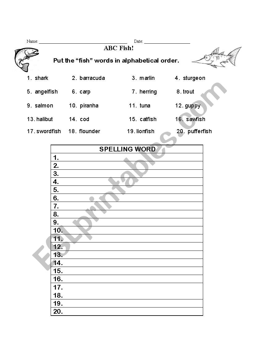 Alphabetical Fish worksheet