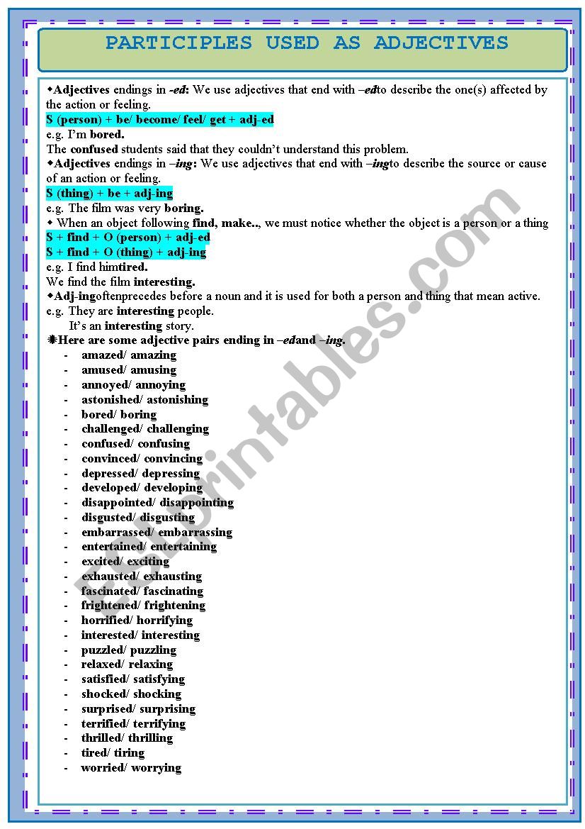 Participles used as adjectives