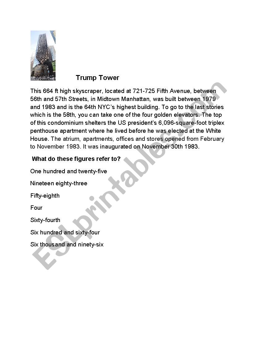 Trump Tower worksheet