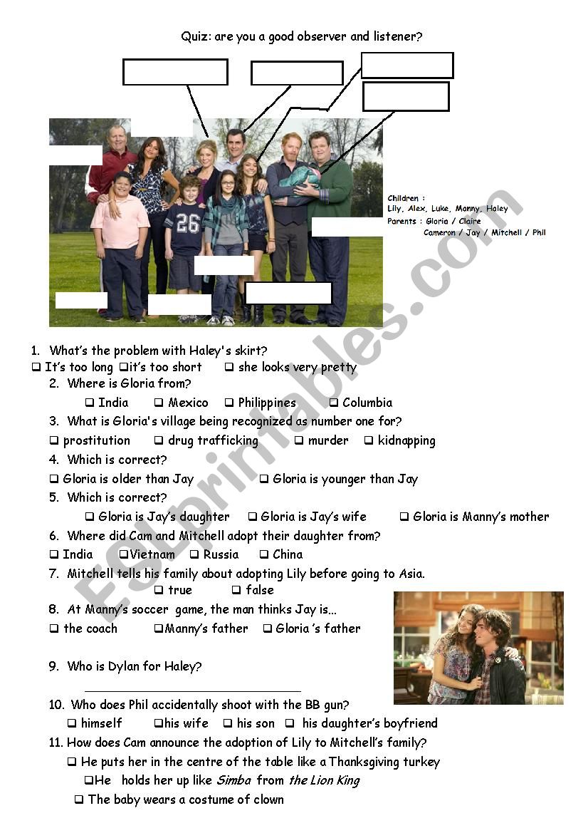 modern family quiz pilot  worksheet