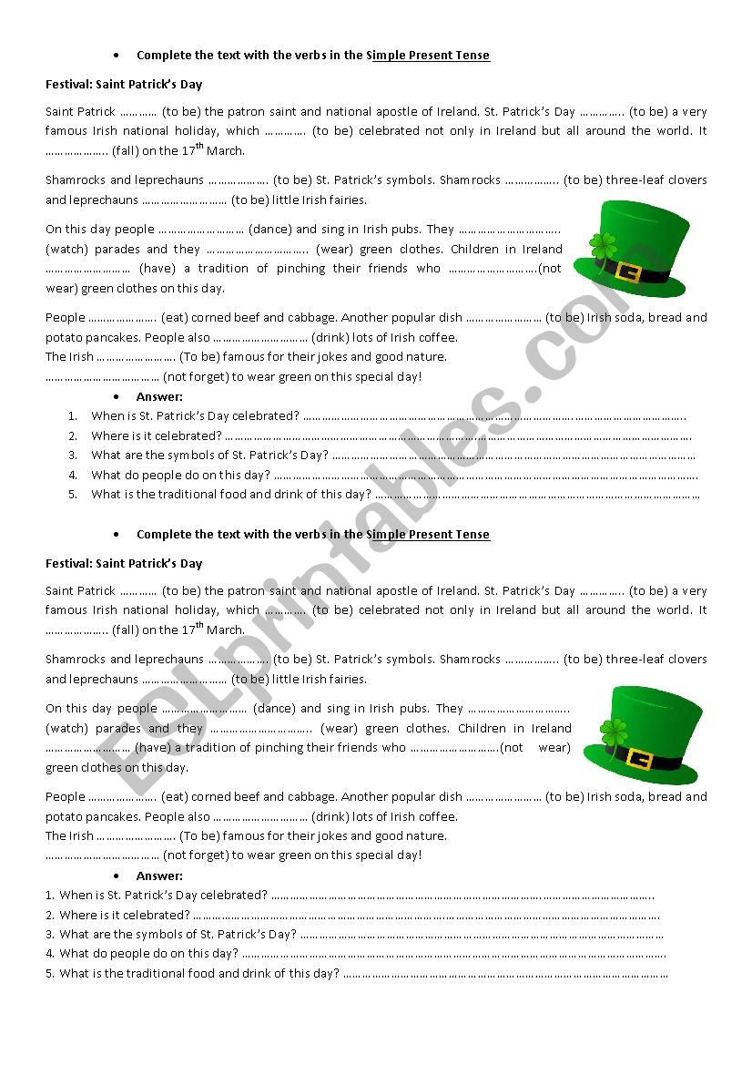 Saint Patricks Day worksheet