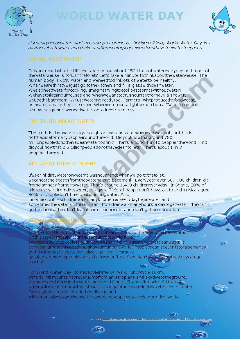 World Water Day worksheet