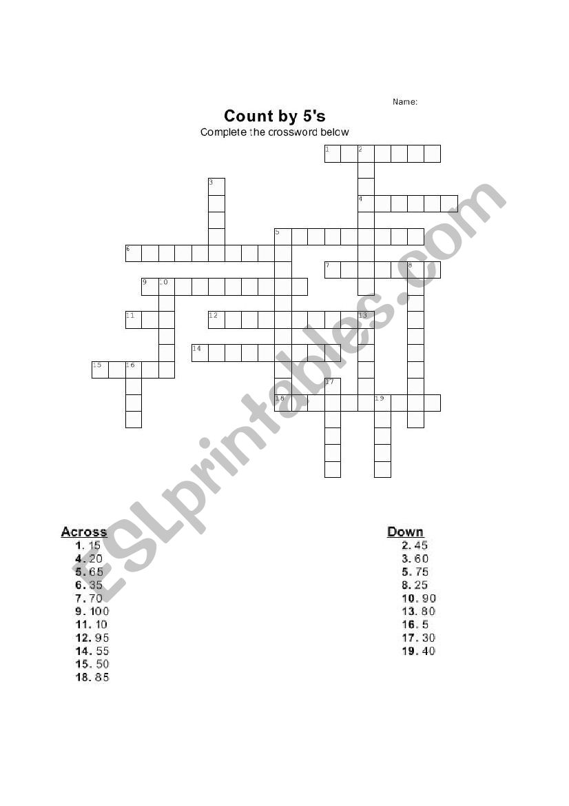 Count by 10s crossword worksheet