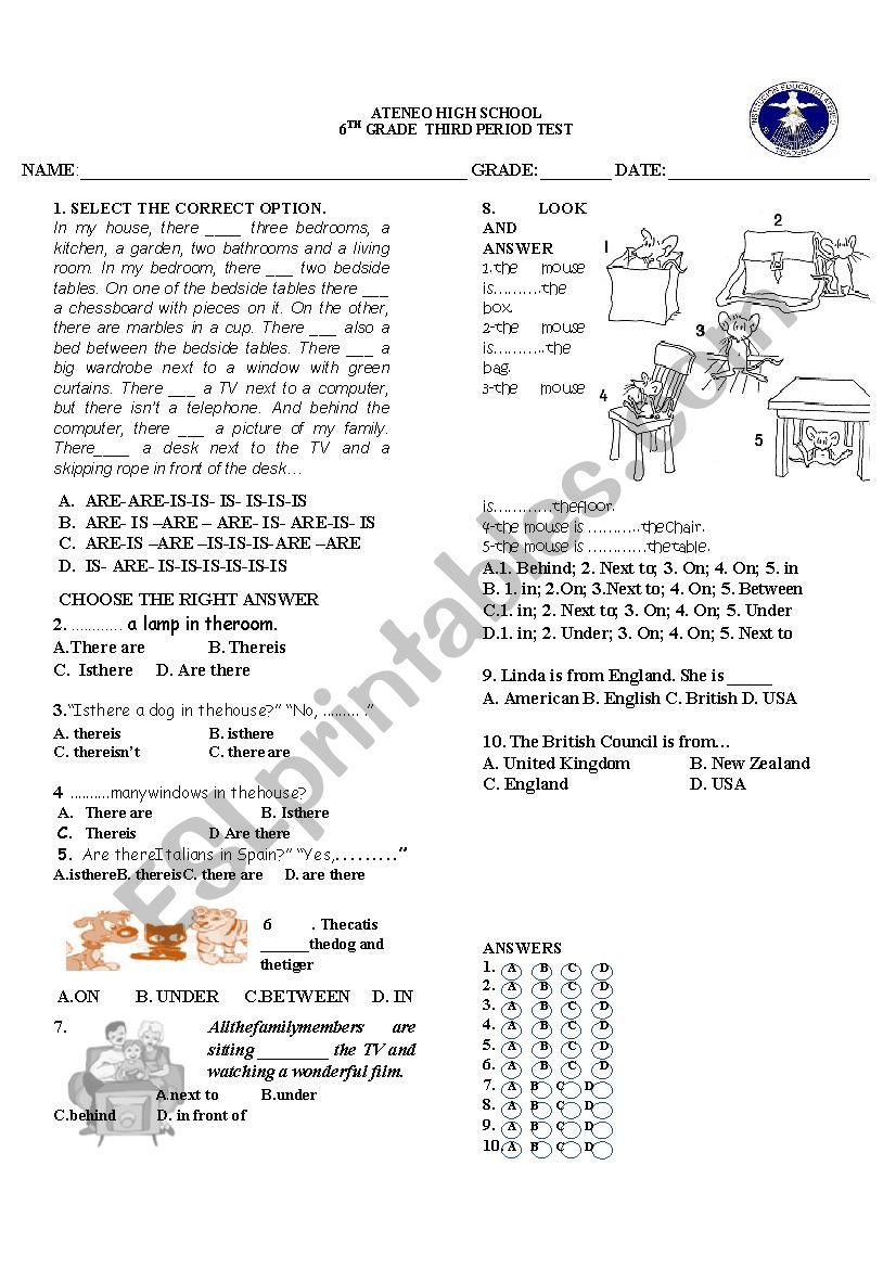 grammar test worksheet