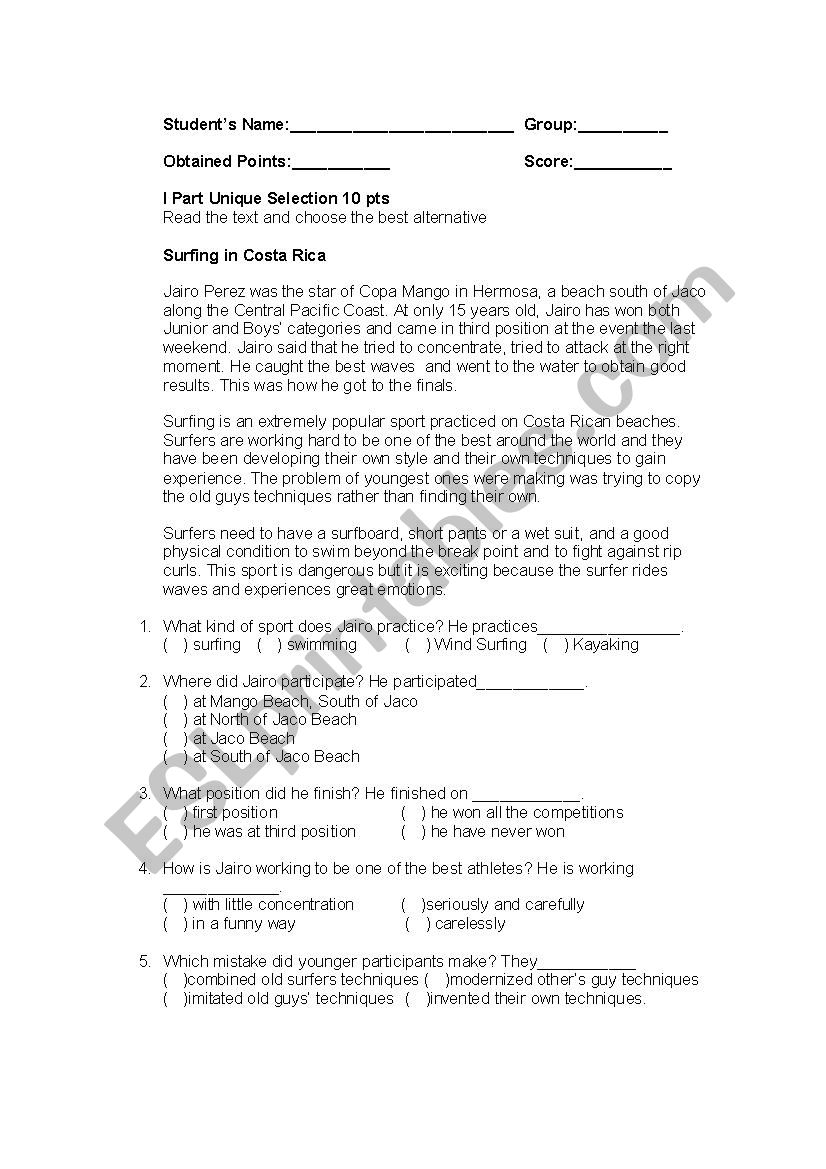 Sports and Leisure Activities worksheet