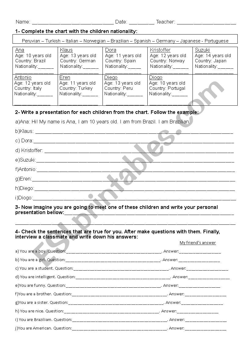 Introduce yourself worksheet