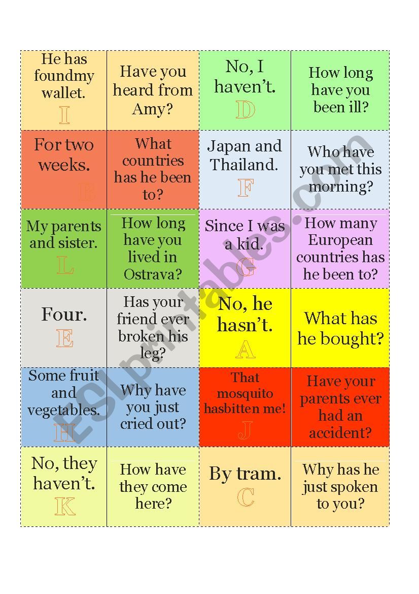 Present Perfect Dominoes worksheet