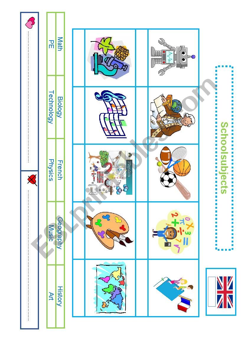 school subjrcts worksheet