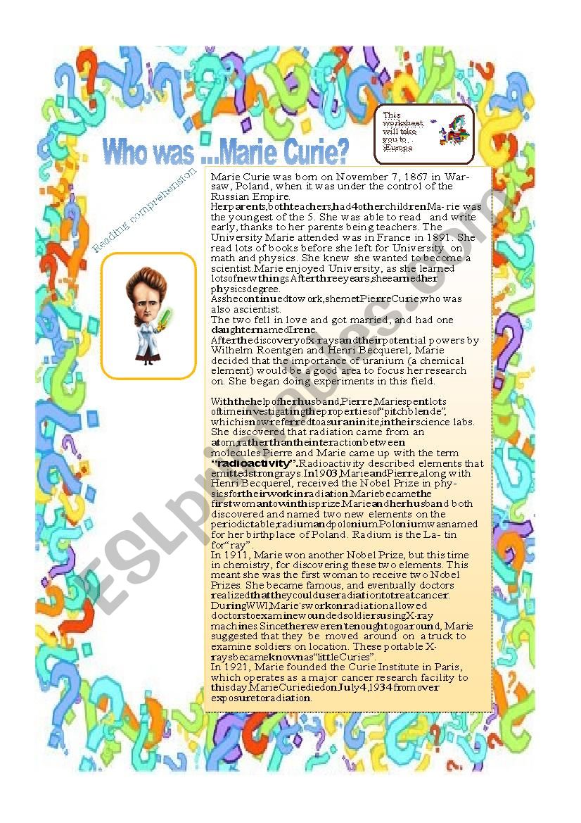 Who was Marie Curie ? worksheet