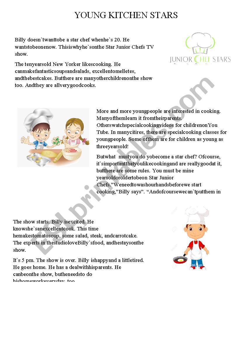 YOUNG KITCHEN STARS worksheet YOUNG KITCHEN STARS worksheet