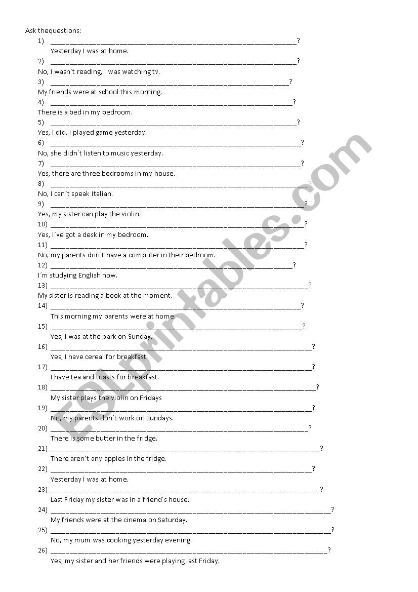 Asking Questions worksheet