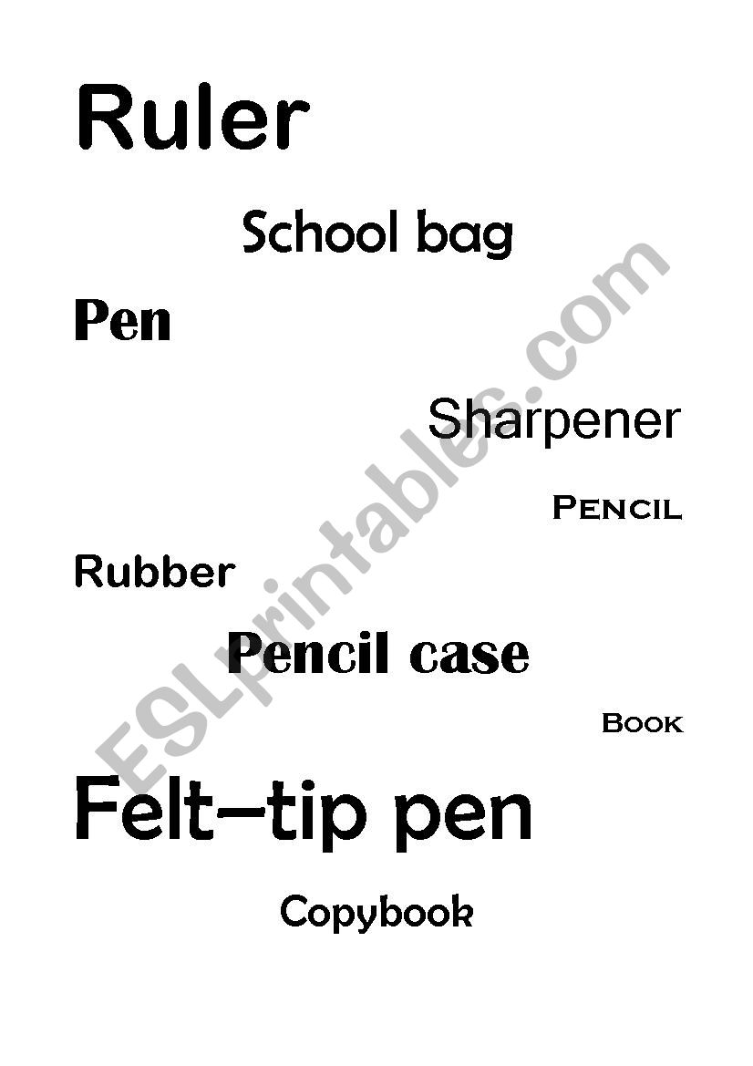 school objects worksheet